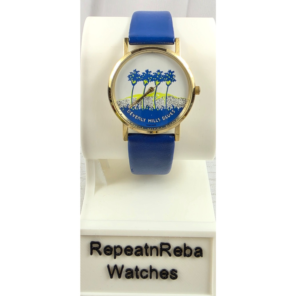 Beverly Hills Blues Vintage Numberless Watch, Decorative Face w/Leather Band